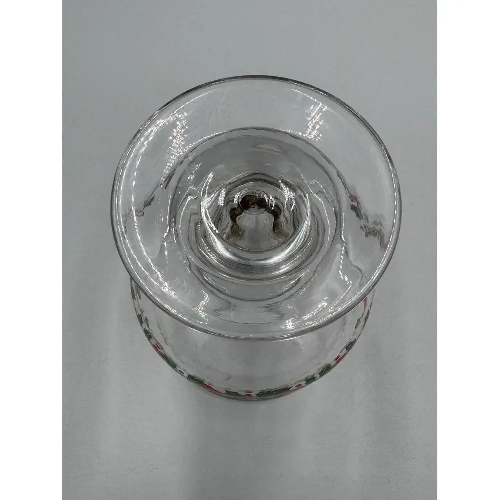 Libbey Christmas Holly Berry Ribbon Goblets Gold Rimmed Holiday Glasses Set Of 2